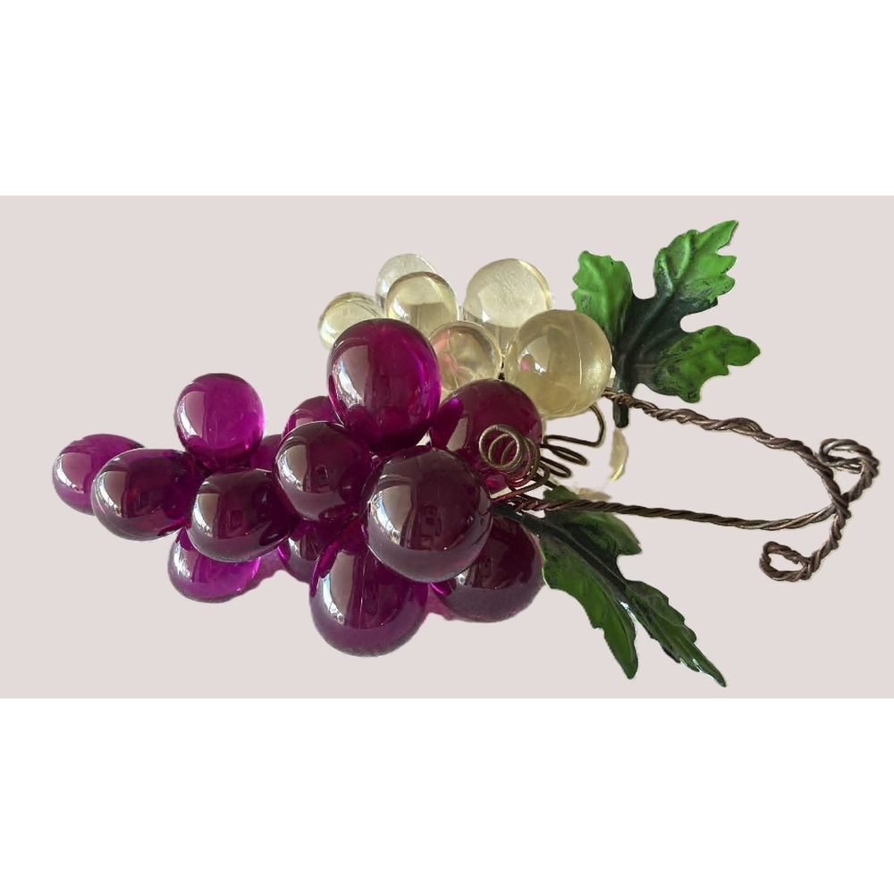 Vintage MCM Acrylic Grape Clusters Purple Clear Hollywood Regency Decor 2pc Set